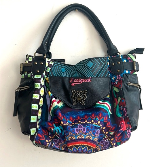 Desigual Boho Multicolor Butterfly Flower Bag With Vegan Black Leather T… - Picture 13 of 13